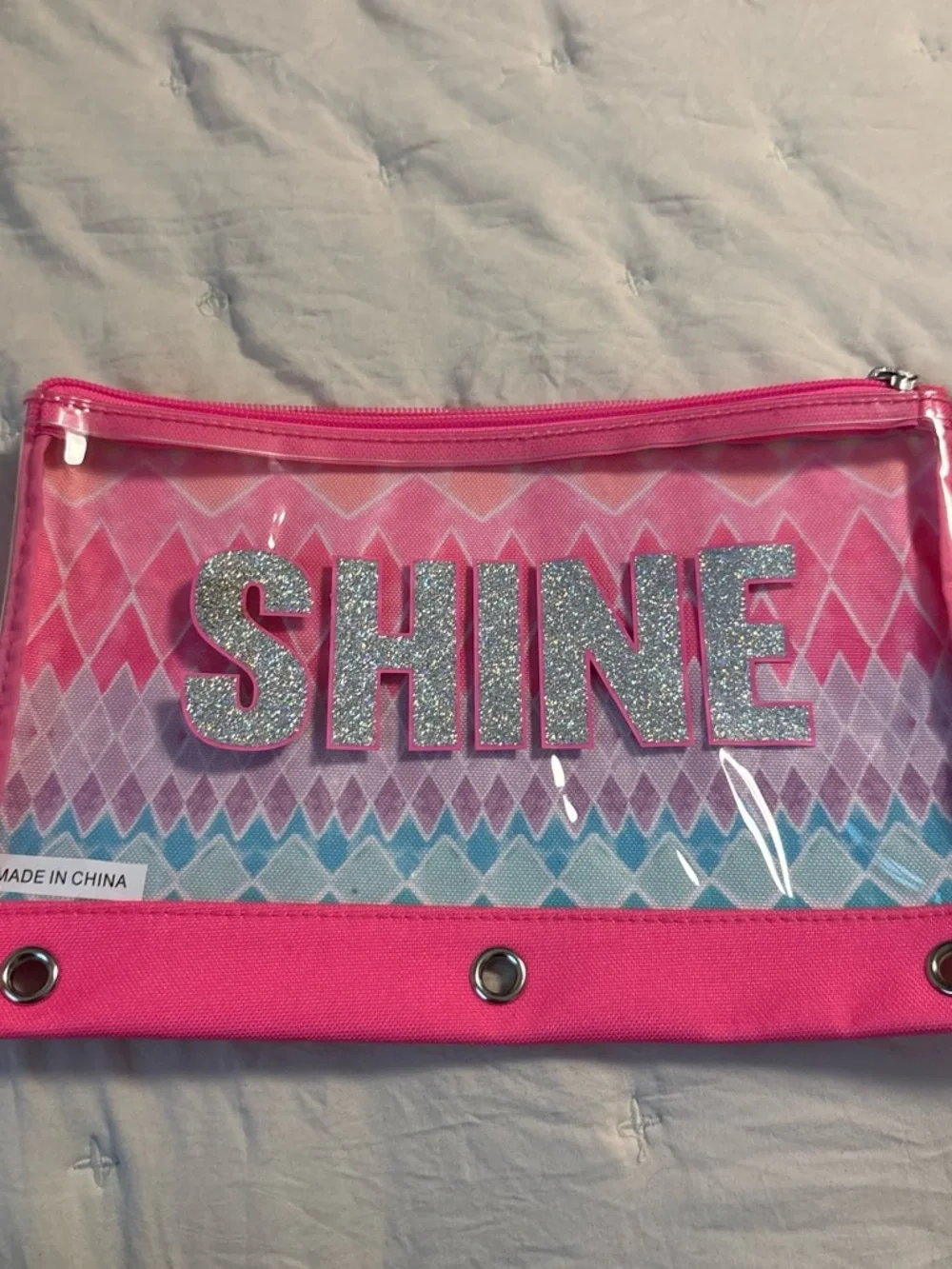Pink Glitter 'SHINE' Clear Cosmetic Pouch